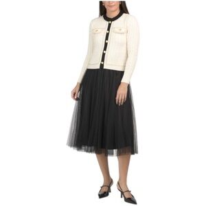 DALIA MACPHEE Long Sleeve Sweater Dress With Tulle Skirt